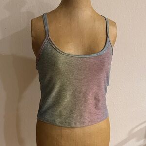 Beyond Yoga L Rainbow Gradient Scoop Neck Cropped Tank Bra Pastel Pink Gray